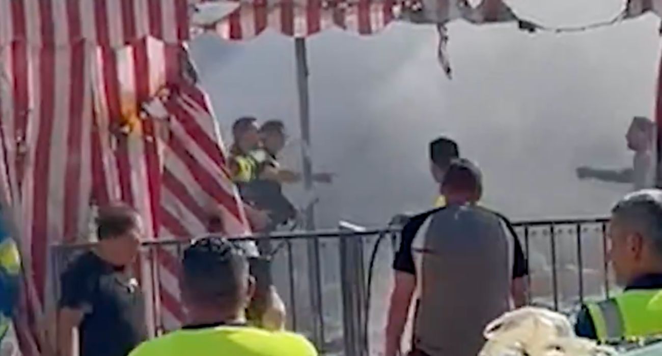 Una de las casetas que ha salido ardiendo en la Feria de Abril de Sevilla.