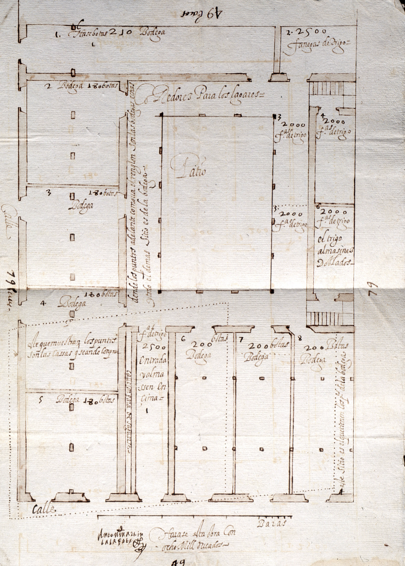 Plano de una bodega de Jerez fechado en el año 1600, hace 424 años.