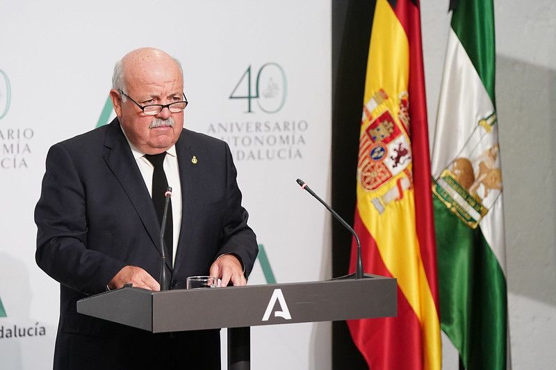 Jesús Aguirre, consejero de Salud, en comparecencia. Foto: Junta de Andalucía