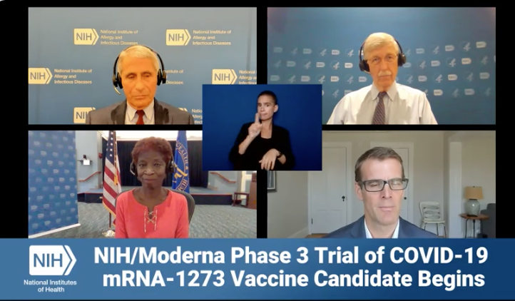 Un momento de la comparecencia de los expertos norteamericanos anunciando los avances en la búsqueda de la vacuna.
