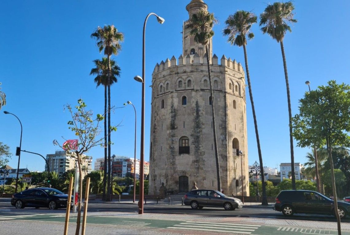 Tráfico alrededor de la Torre del Oro de Sevilla. Foto: Luz María Castro/lavozdelsur.es