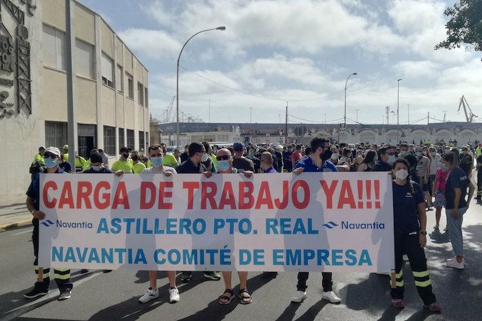  Los trabajadores de Navantia en la manifestación de esta mañana.