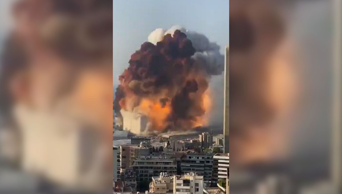 El momento de la explosión en Beirut. 