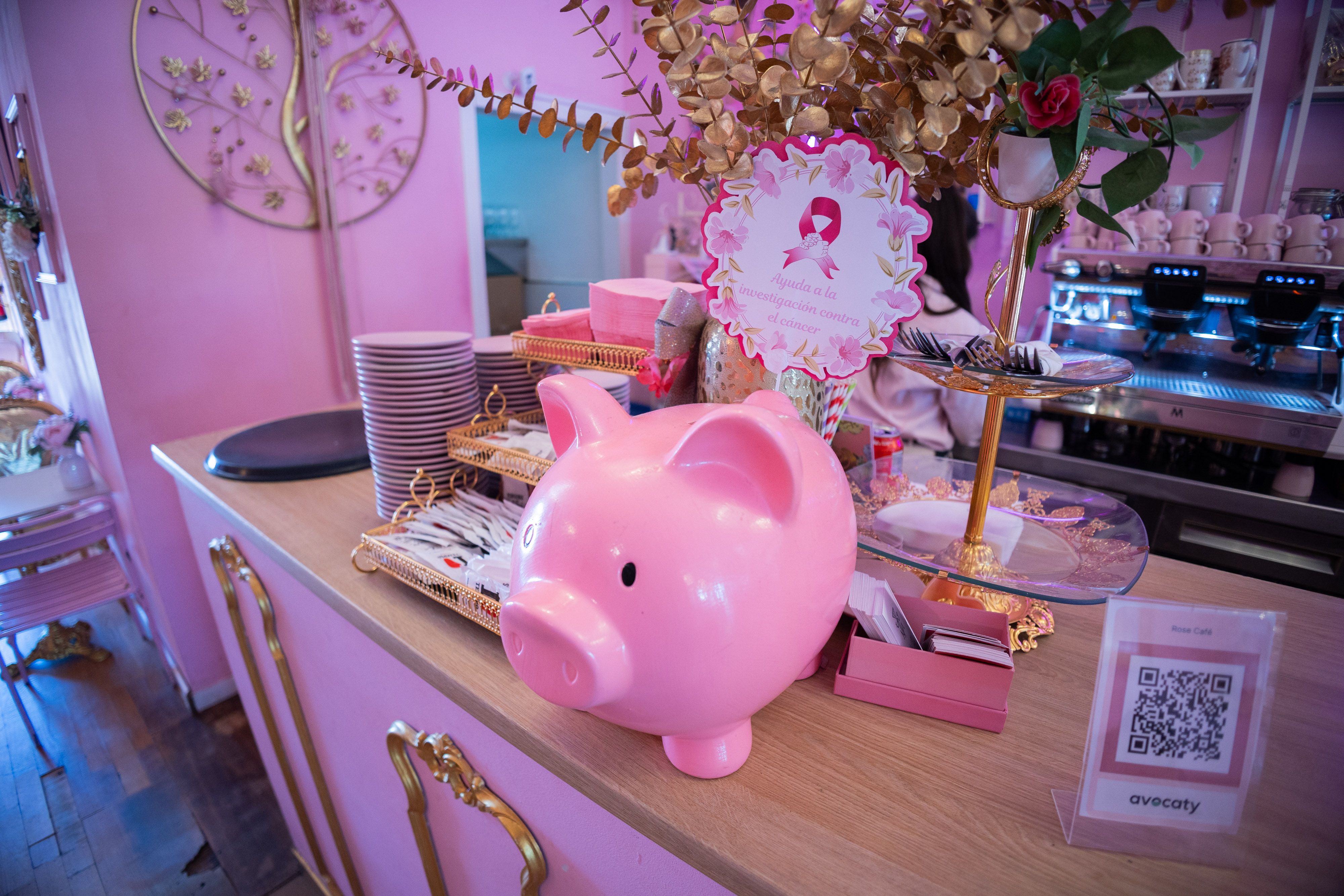 Hucha solidaria para la lucha contra el cáncer de mama.