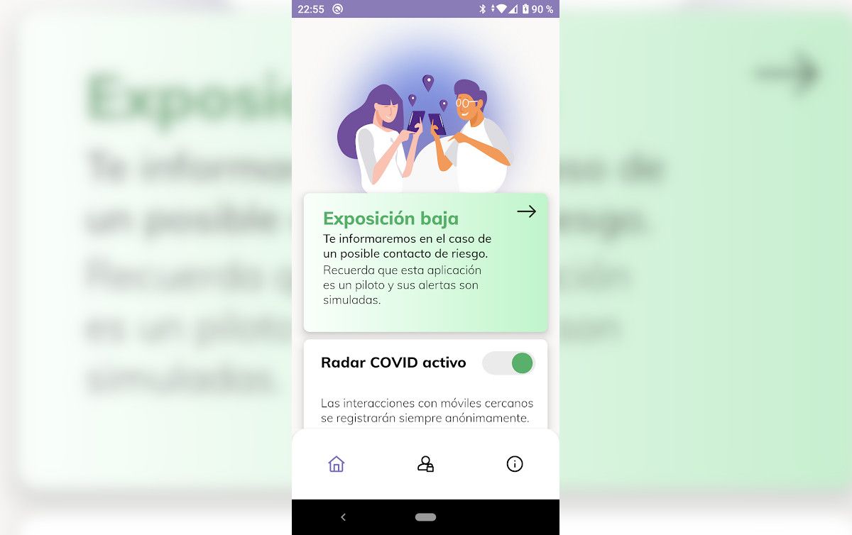 Una de las pantallas de funcionamiento de 'Radar Covid'.