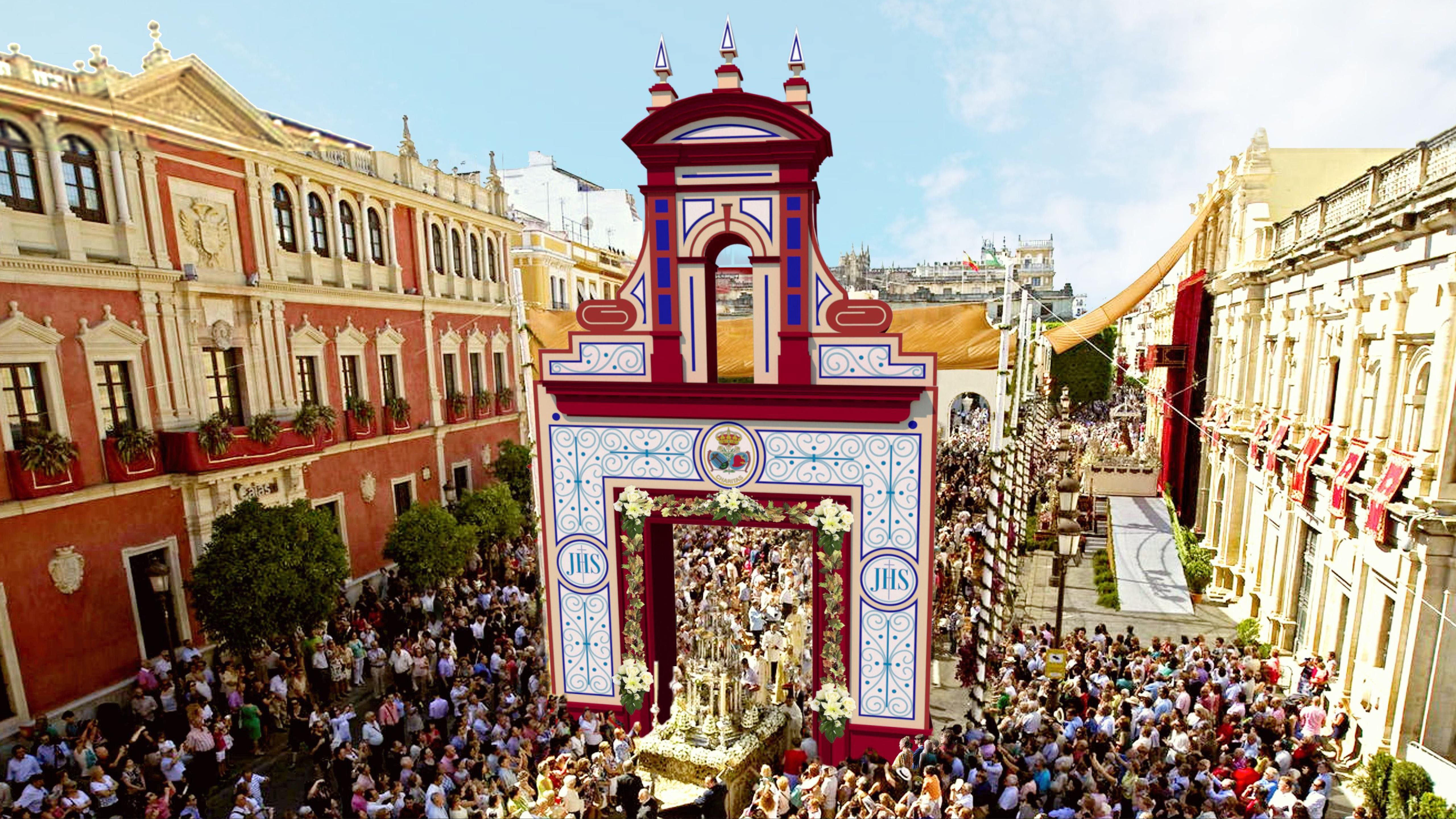 Elegidos los modelos de las portadas del Corpus Christi. Recreación virtual de la portada que evoca la capilla del Baratillo.