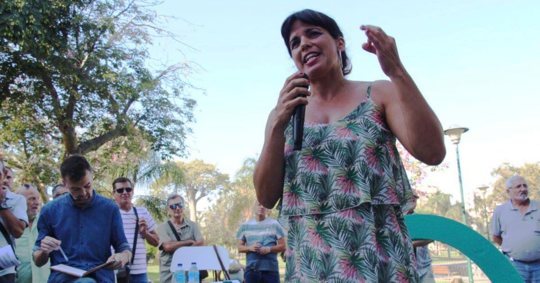 Teresa Rodríguez, en un acto de campaña de Adelante en 2018. FOTO: Adelante