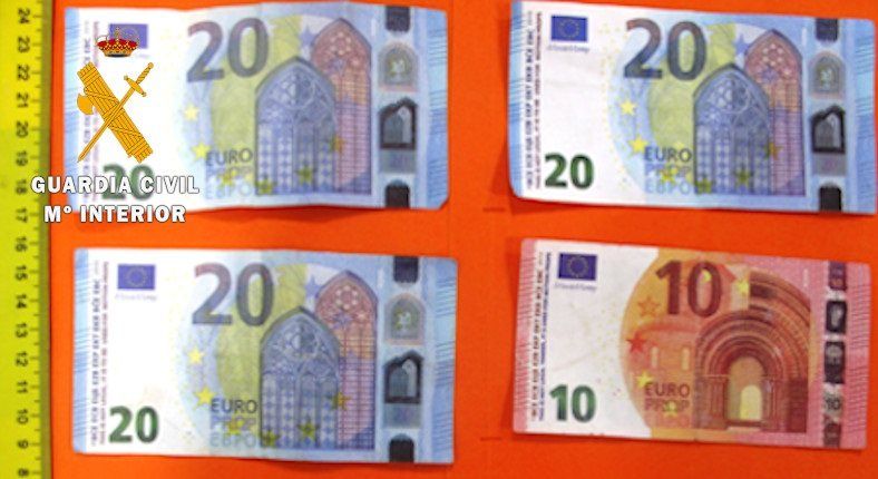 Los billetes falsos obtenidos para la investigación de Guardia Civil.