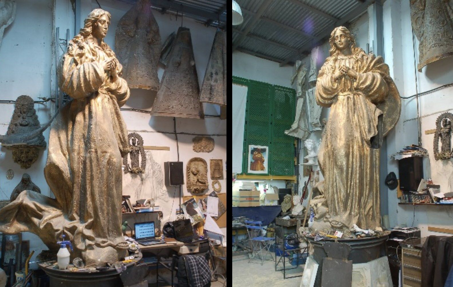 ¿Dónde está la Inmaculada de 1.500 kilos que costó casi 400.000 euros al Ayuntamiento de Jerez? Imagen de la escultura en el taller de Paco Parra.