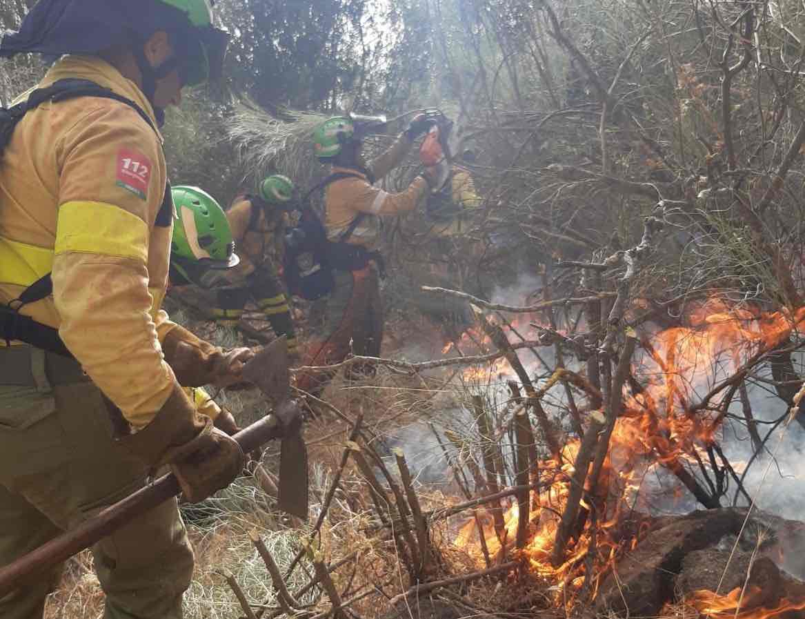 Operarios del Infoca, en una incendio forestal, en una imagen de archivo.