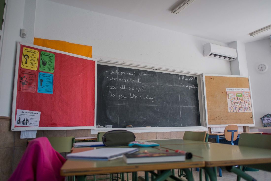 Pizarras en un aula de educación Secundaria.