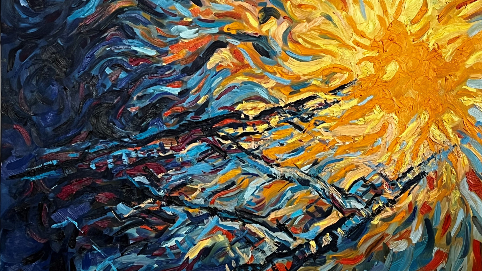 Una de las obras de la exposición, en una imagen difundida por el Ayuntamiento de Velilla de San Antonio.