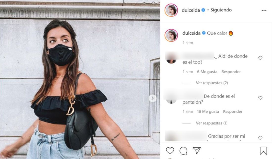 La influencer conocida como Dulceida, con una mascarilla, en su perfil de Instagram.