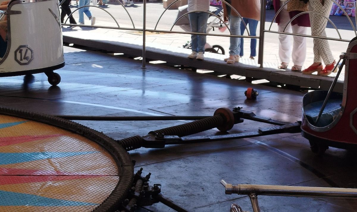 Una rueda del látigo, tras salirse, en la Feria del Caballo.