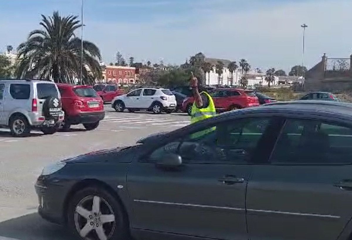 El gorrilla haciendo una peineta a la familia en el aparcamiento de La Pasarela en El Puerto.