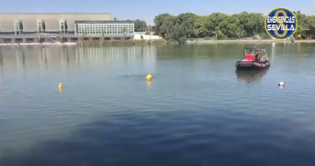 Un momento de la búsqueda en la dársena el Guadalquivir. FOTO: Emergencias Sevilla