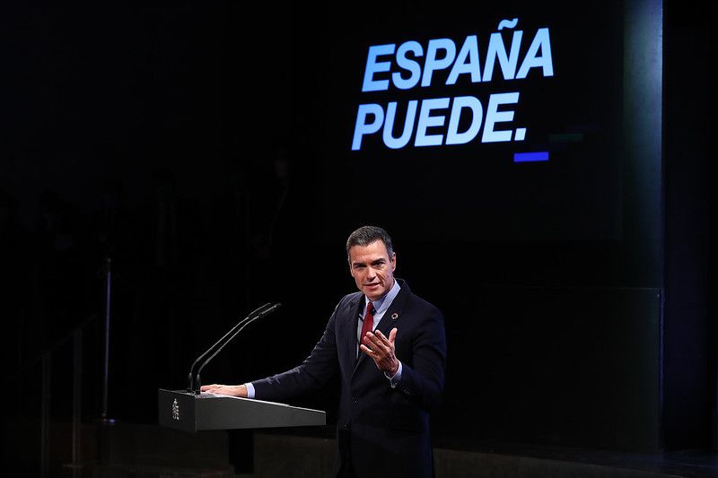 El presidente del Gobierno, Pedro Sánchez, durante su intervención. Pool Moncloa/Fernando Calvo (flickr.com - Moncloa)