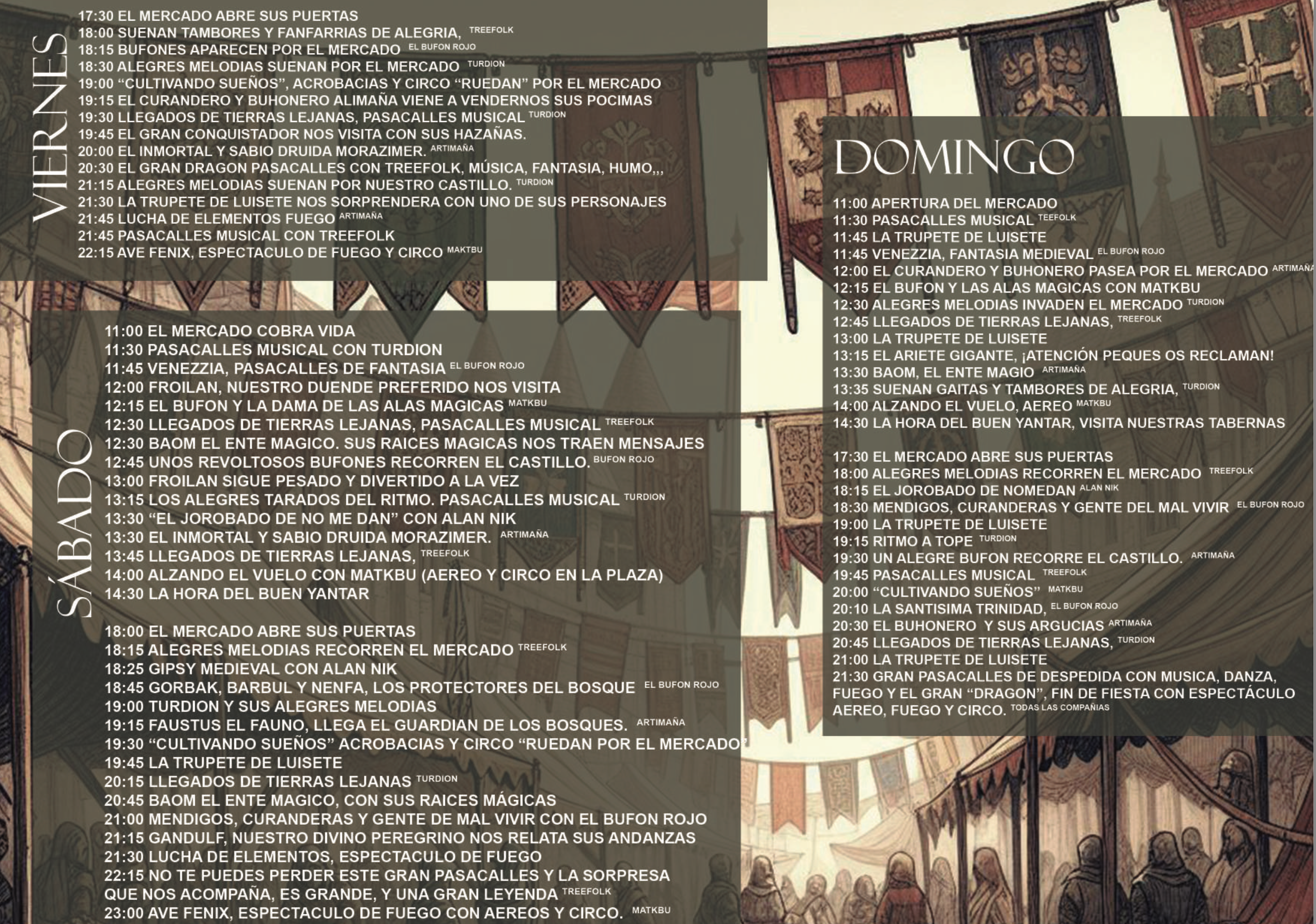 Programación completa del mercado medieval.