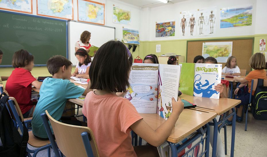 Varios niños leen sus libros de texto en un aula de Primaria. FOTO: JUNTA