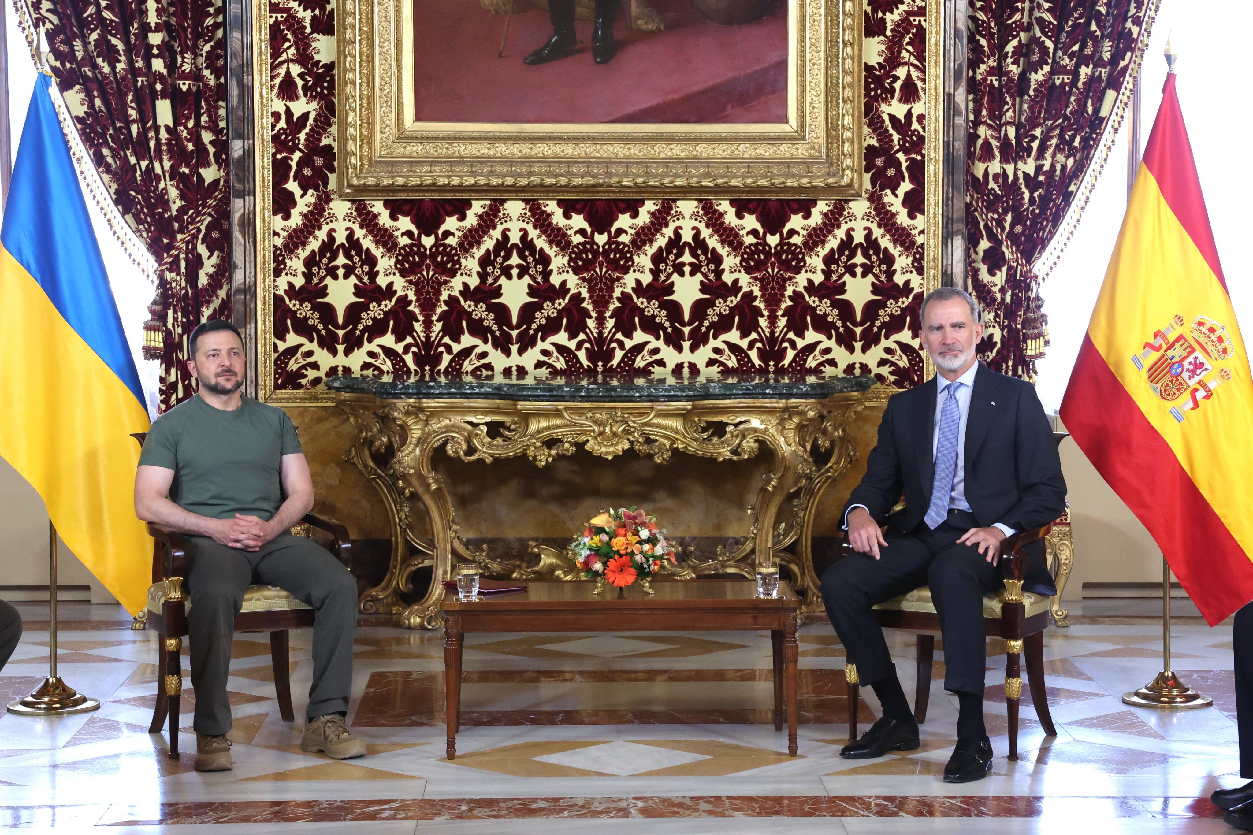 El rey Felipe VI, en la recepción oficial al presidente de Ucrania, Volodomir Zelenski.