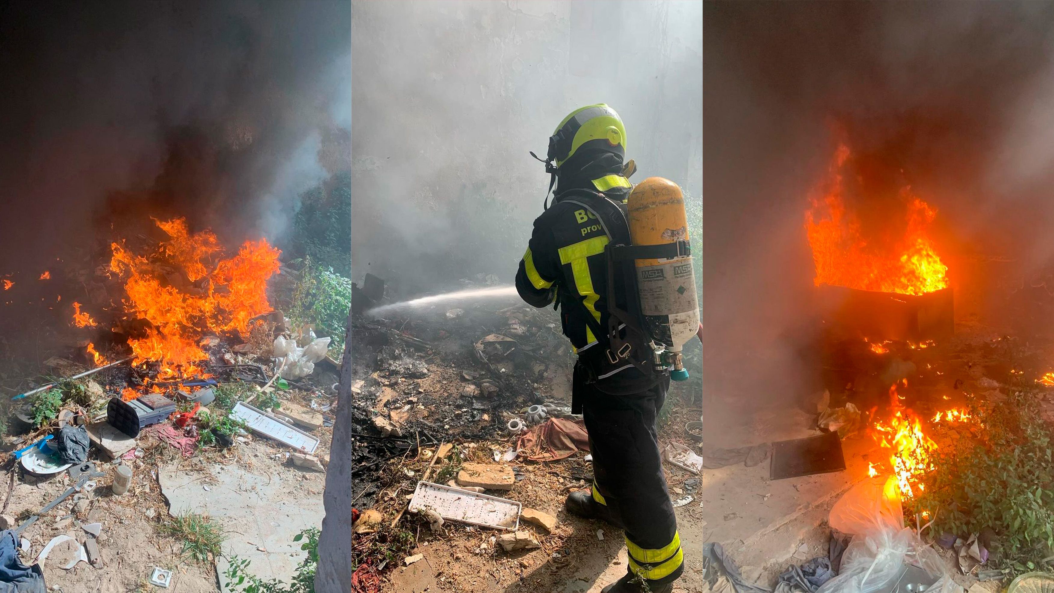 Imágenes del incendio en la calle Caracuel, en Jerez.