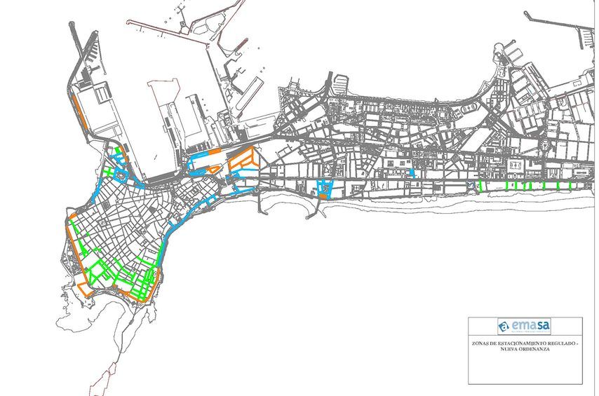 Nuevo mapa del aparcamiento regulado en Cádiz.