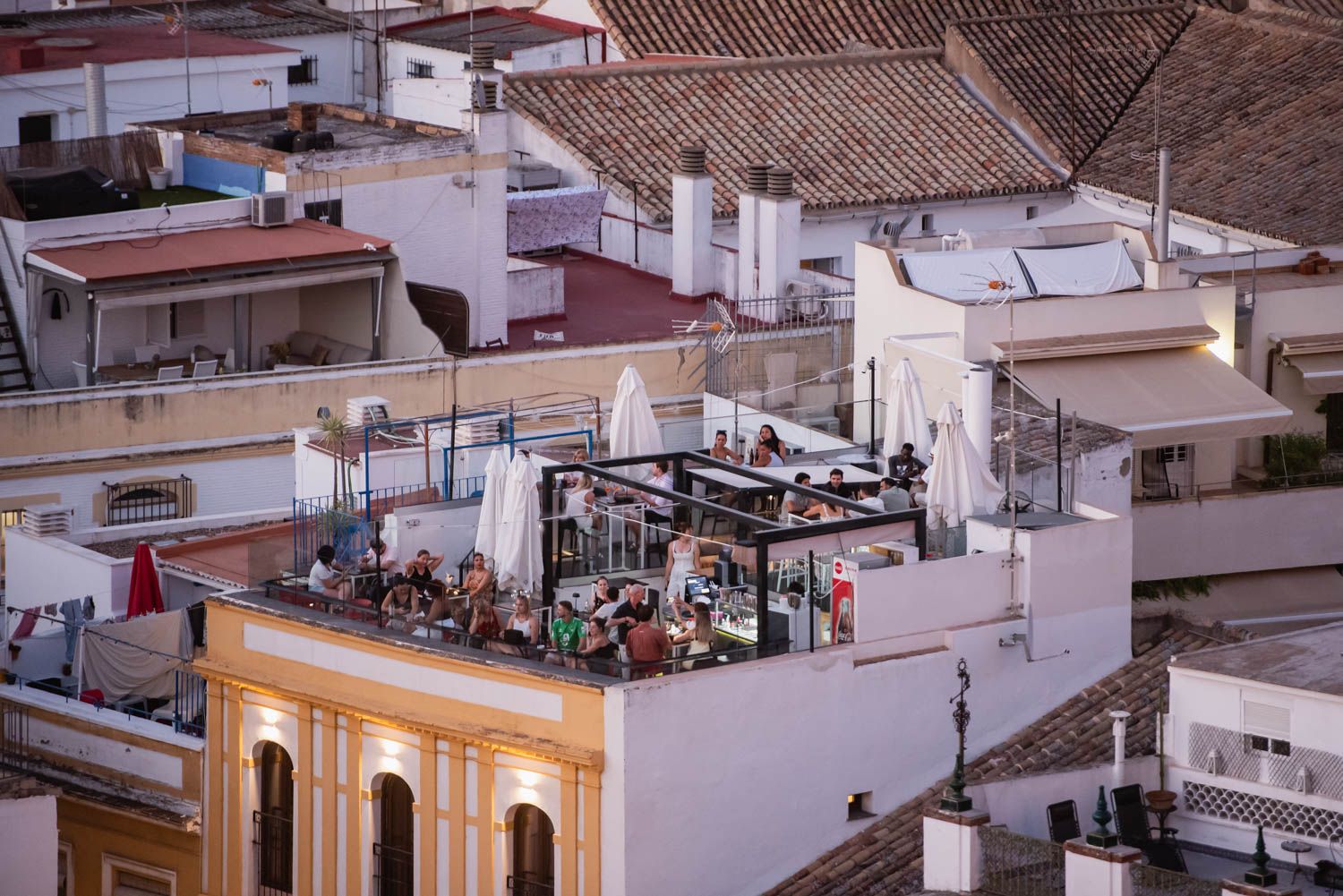 Una terraza vista desde el mirador de la Catedral de Sevilla. 