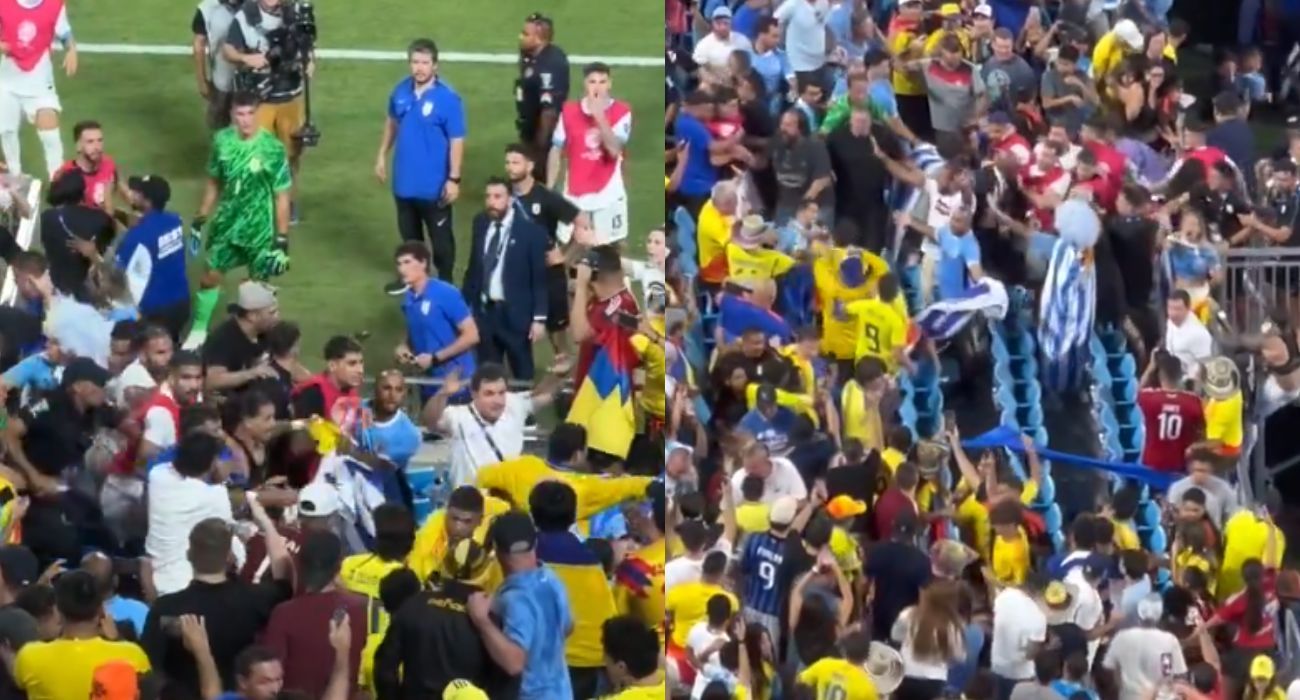 Dos imágenes de la batalla campal tras el Uruguay-Colombia. Dos imágenes de la batalla campal tras el Uruguay-Colombia.