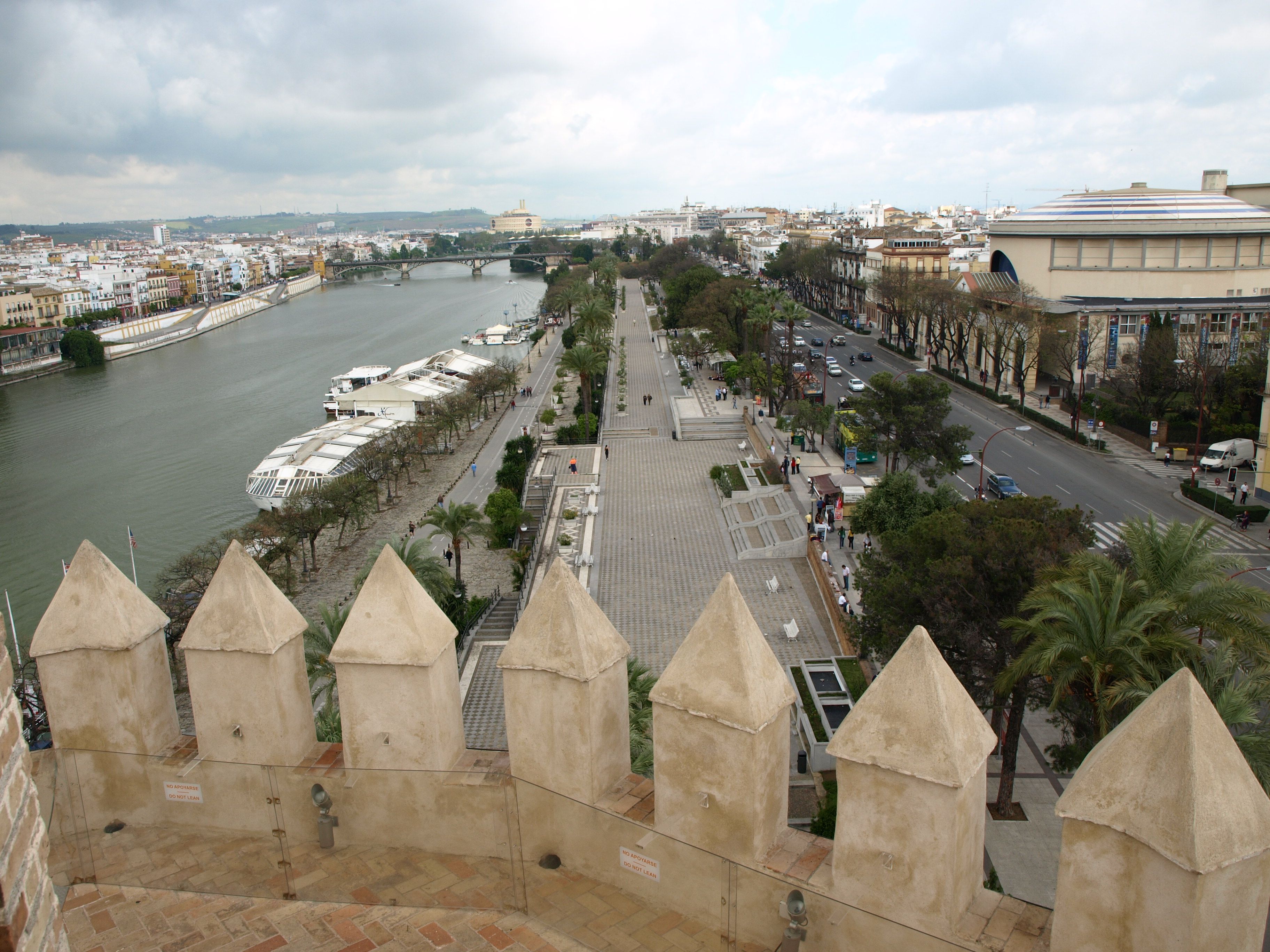 El Paseo de Colón, que quedará cortado al tráfico, visto desde la Torre del Oro. 