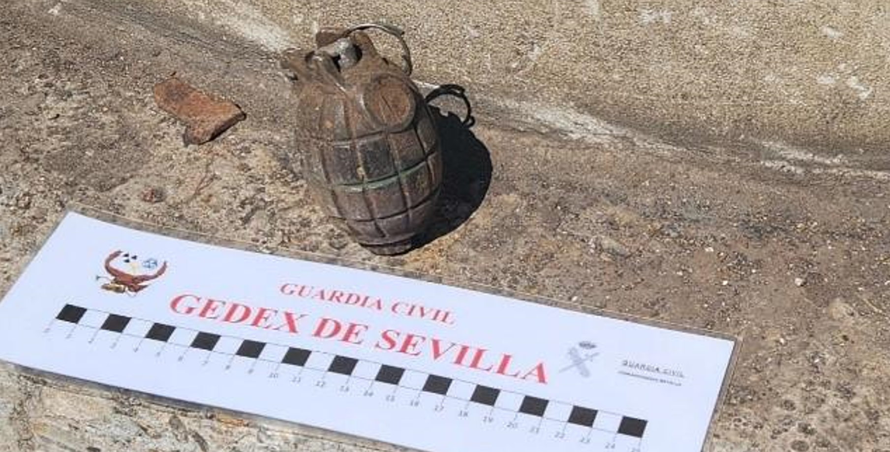 La granada hallada en el puerto de Sevilla.