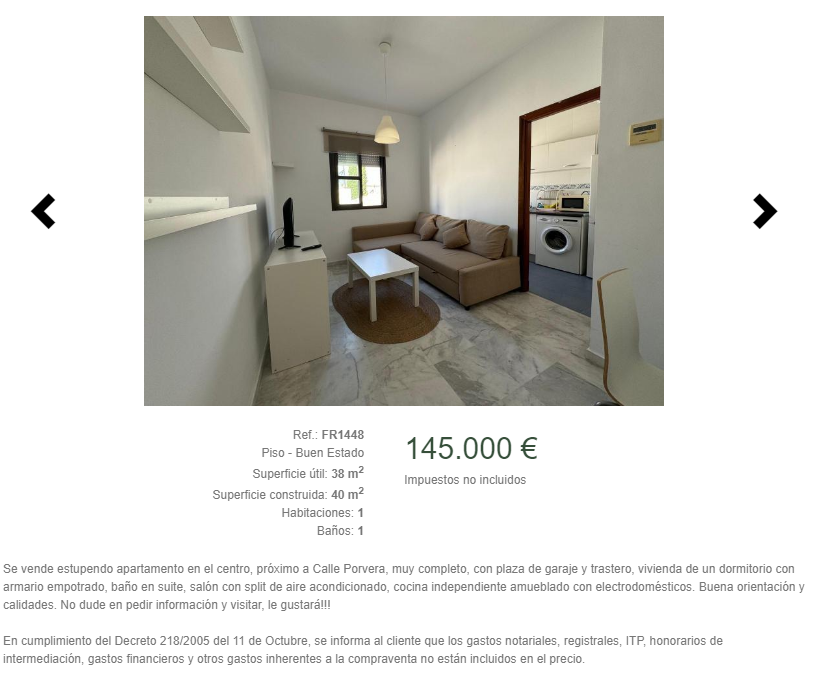 Este inmueble ofrecido en Idealista y en Fincas Revuelta supera los 3.000 euros el metro cuadrado.