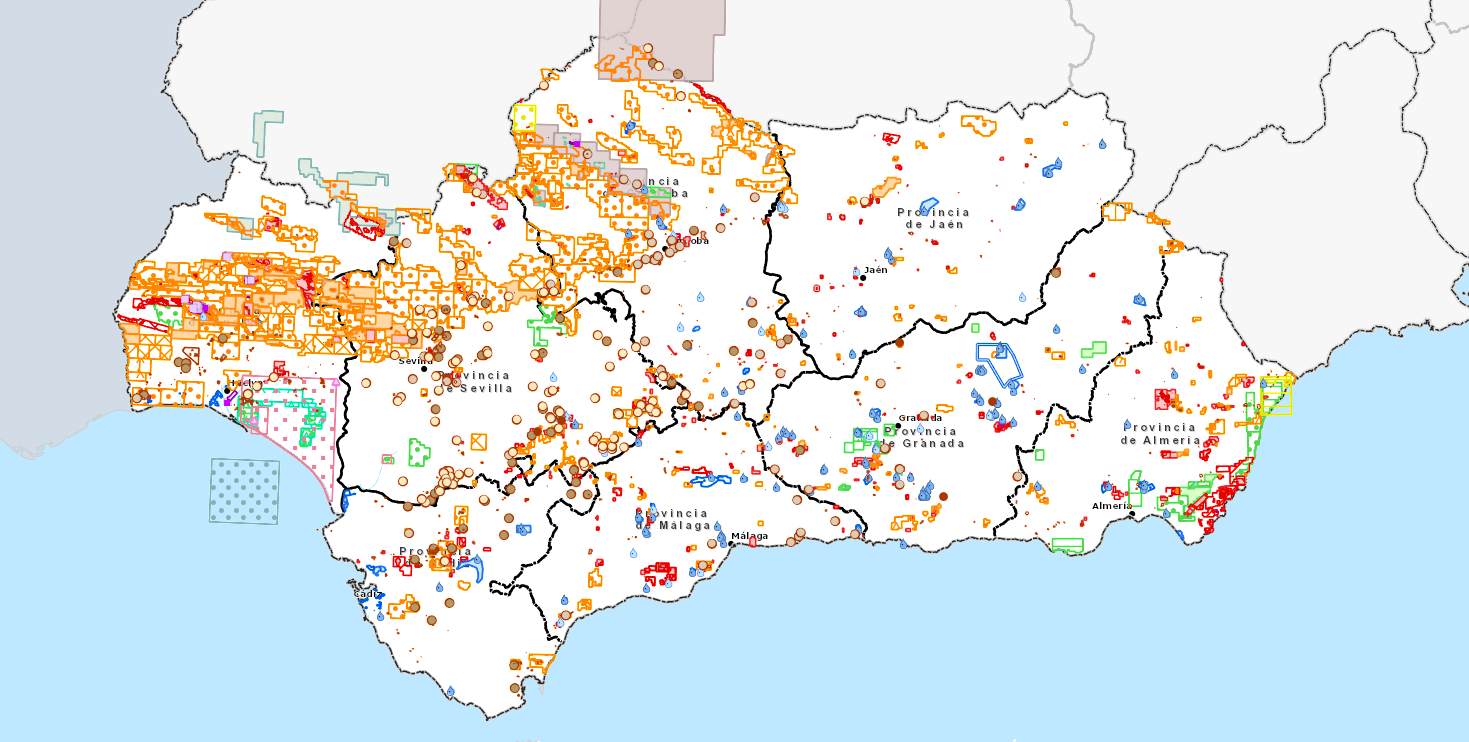 Mapa andaluz de explotaciones mineras, elaborado por la Junta. Mapa andaluz de explotaciones mineras, elaborado por la Junta.