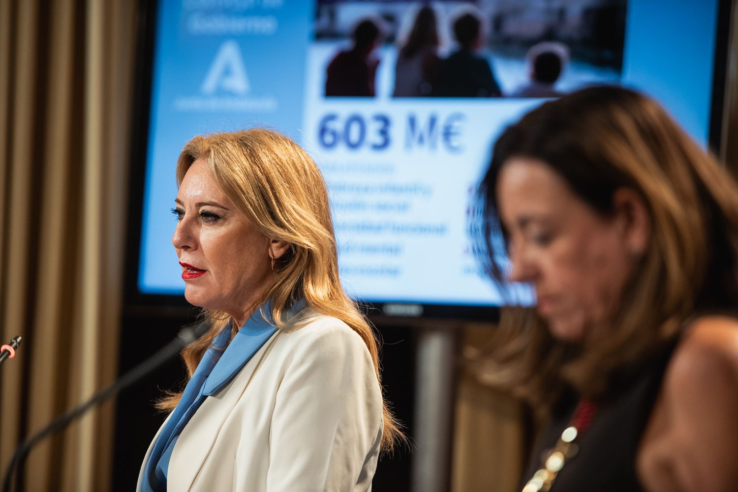 La portavoz de la Junta, Carolina España, en la mañana de este lunes tras el Consejo de Gobierno.