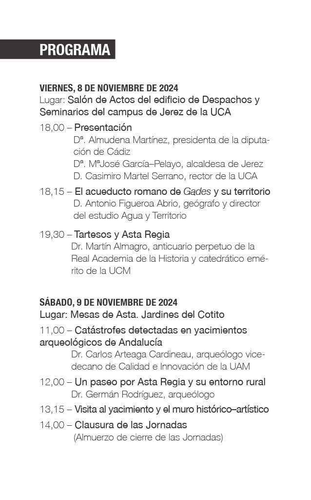 Programa de las V Jornadas de Asta Regia.