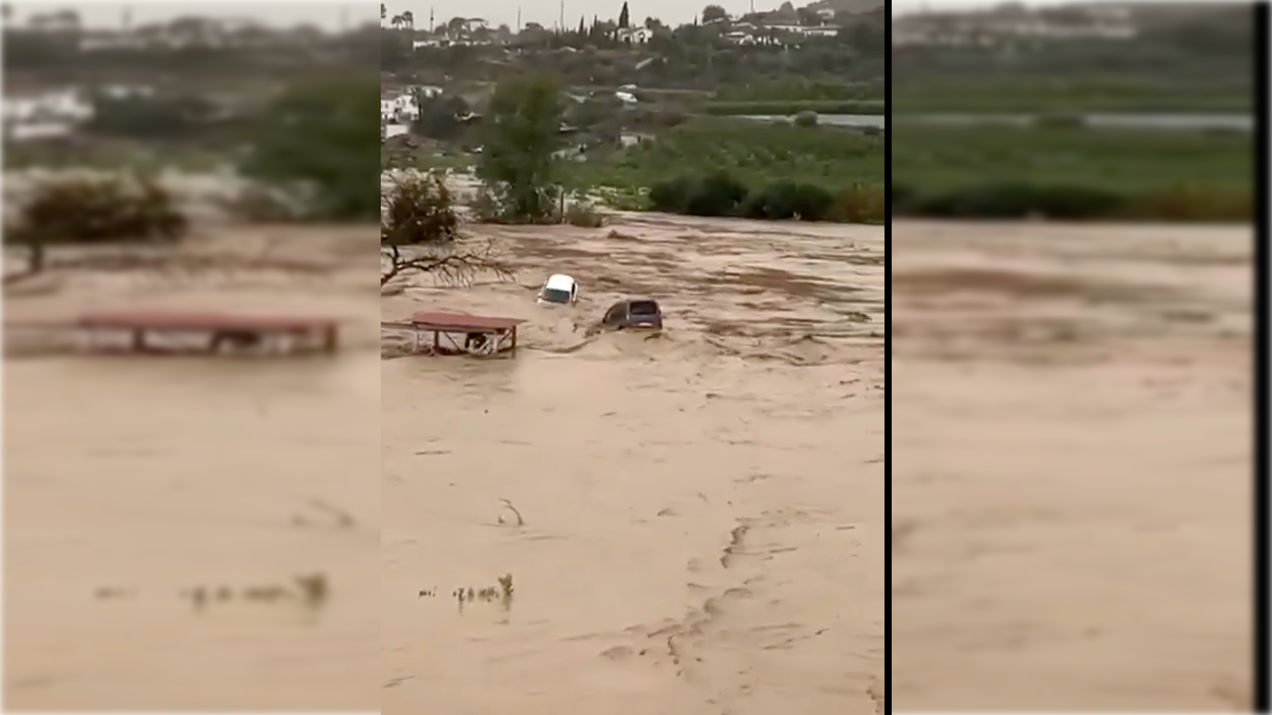 Inundaciones en Málaga en un vídeo de redes sociales. El tren Málaga-Madrid ha descarrilado.