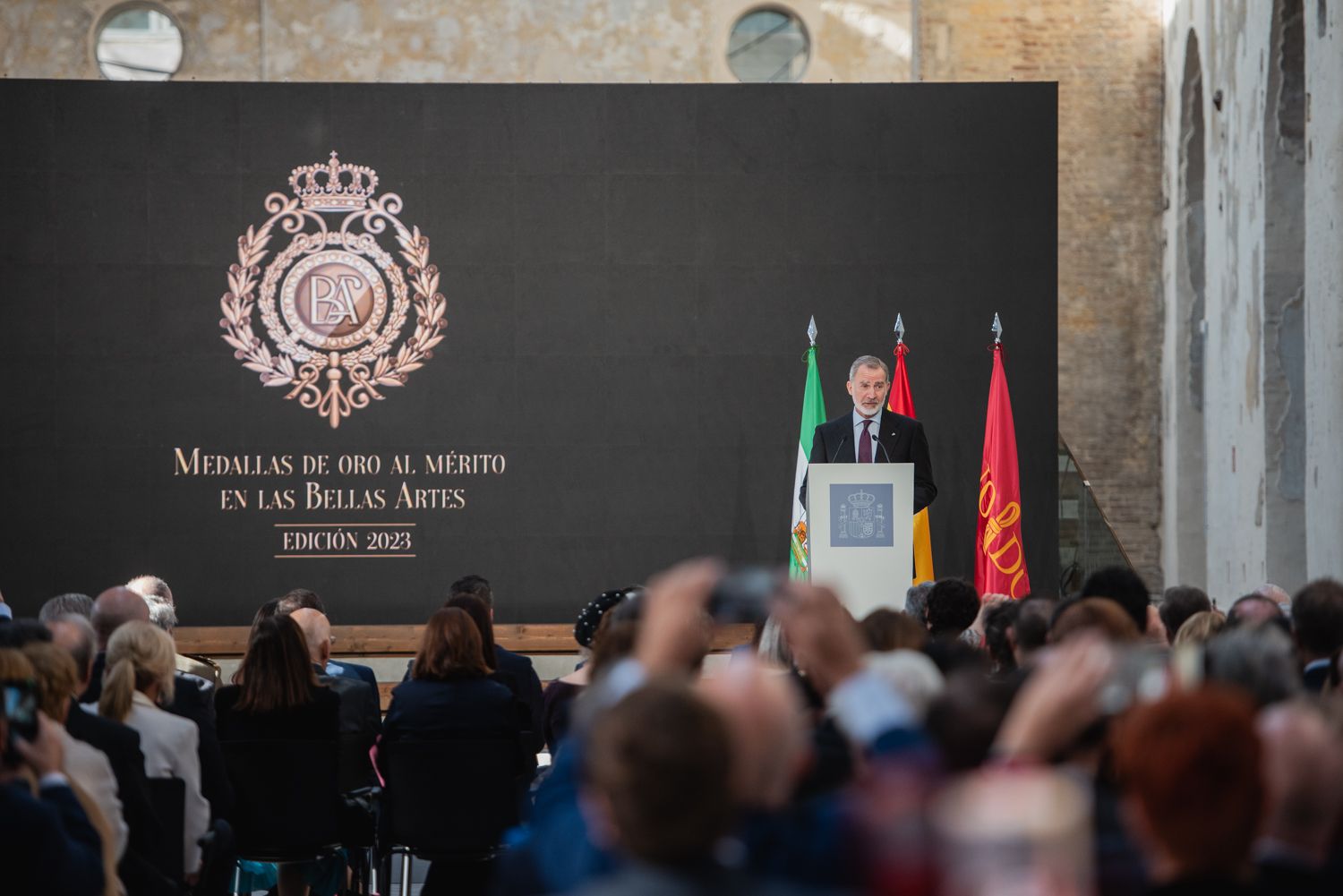 Acto de entrega de las Medallas al Mérito en las Bellas Artes 2023, en la Antigua Fábrica de Artillería de Sevilla