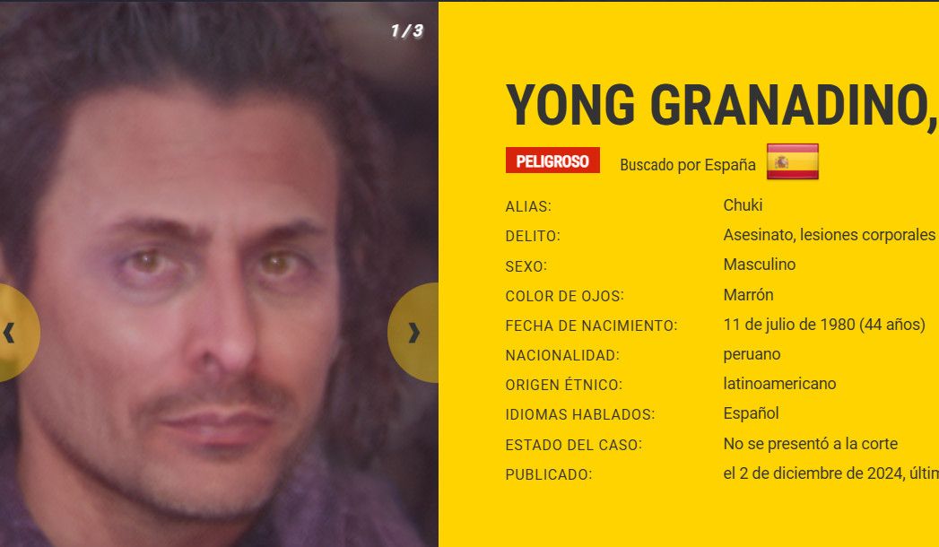 Alerta de la Europol para encontrar a Cristian Yong Granadino, alias Chuki.
