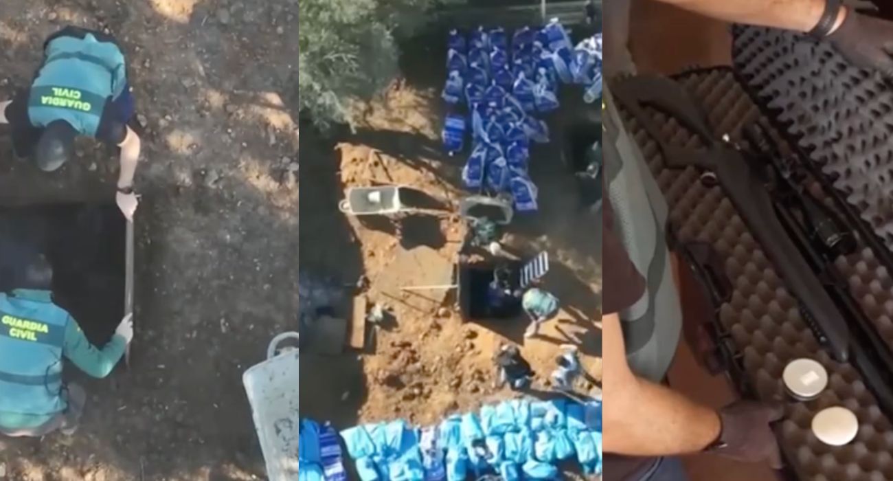 Tres imágenes de la operación llevada a cabo por la Guardia Civil contra los narcos, que tenían armas de guerra y guardaban la droga en contenedores.