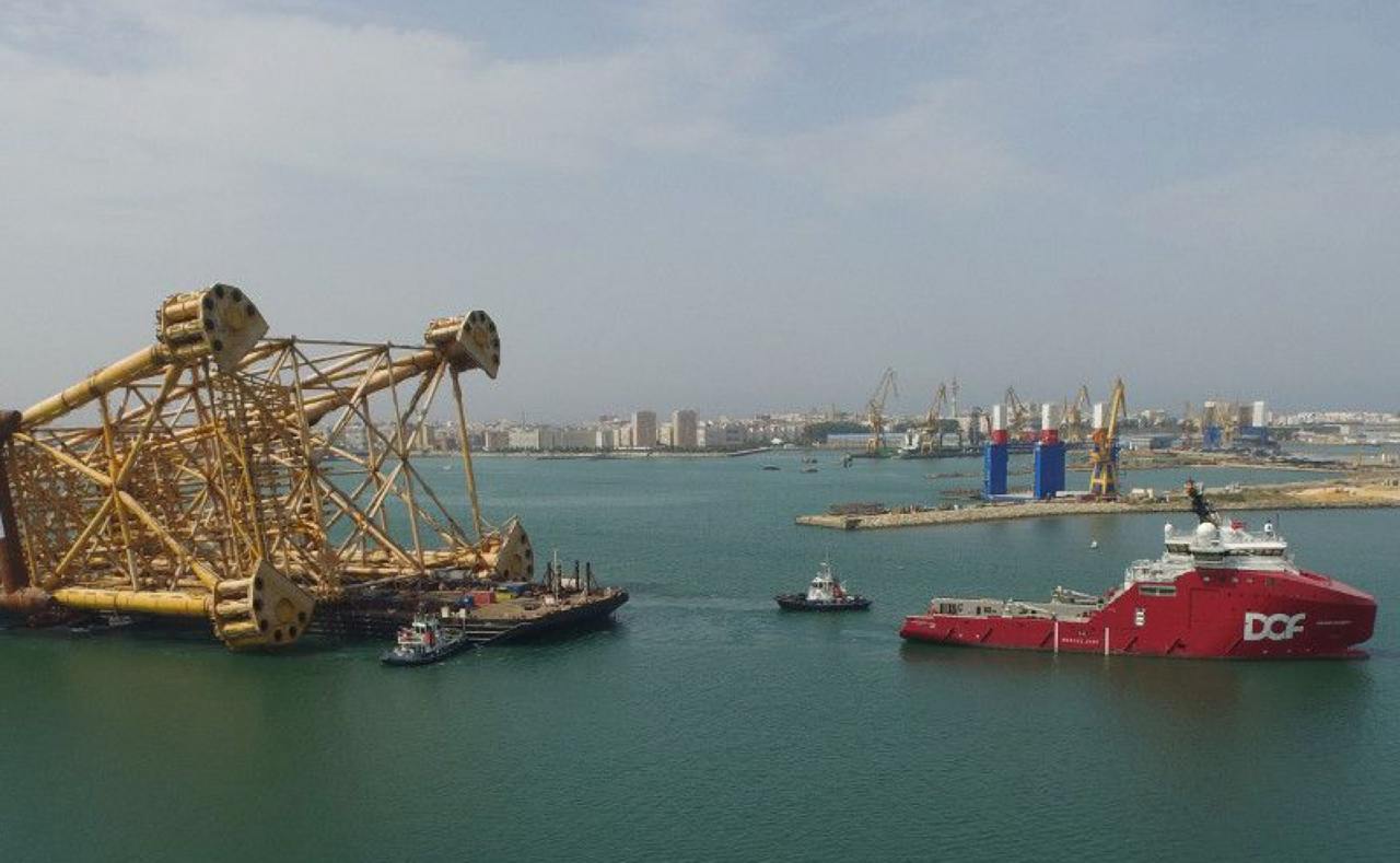 Una plataforma, en las instalaciones de Dragados Offshore en Puerto Real. 