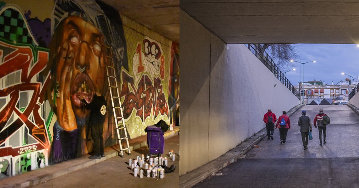 El antes y el después del mural de grafitis en Sevilla, que tenía permiso municipal.