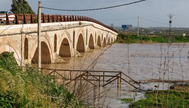Aspecto del Guadalate con el paso de la borrasca Konrad.