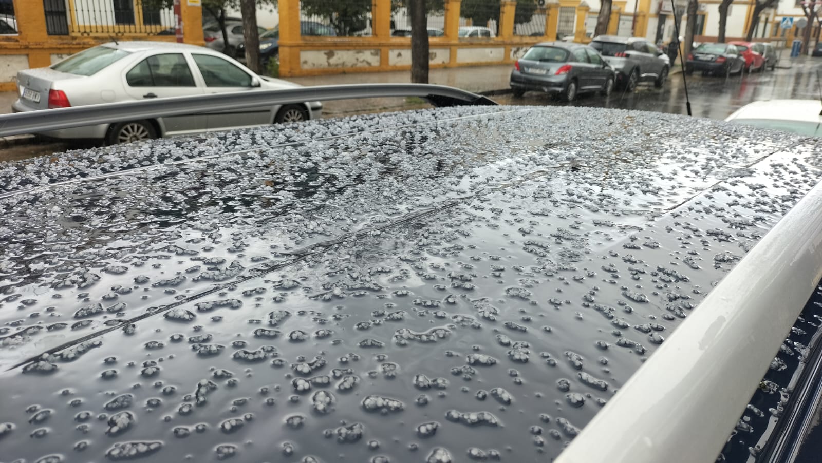Restos de la granizada en Sevilla.