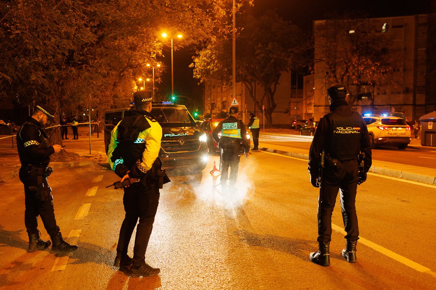 Controles policiales en la avenida Blas Infante de Jerez.