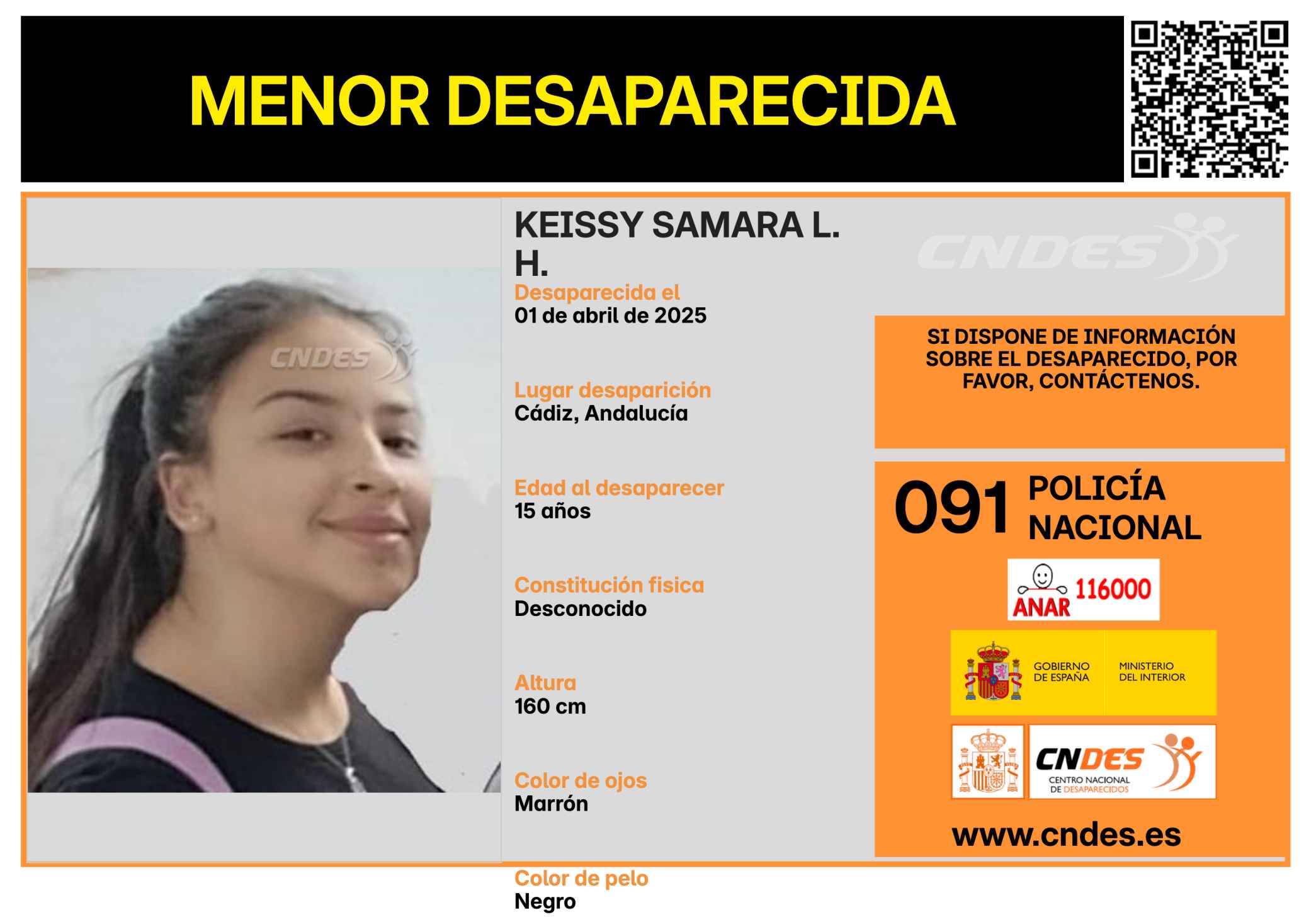 Keissy Samara, la menor desaparecida en Jerez el pasado martes.