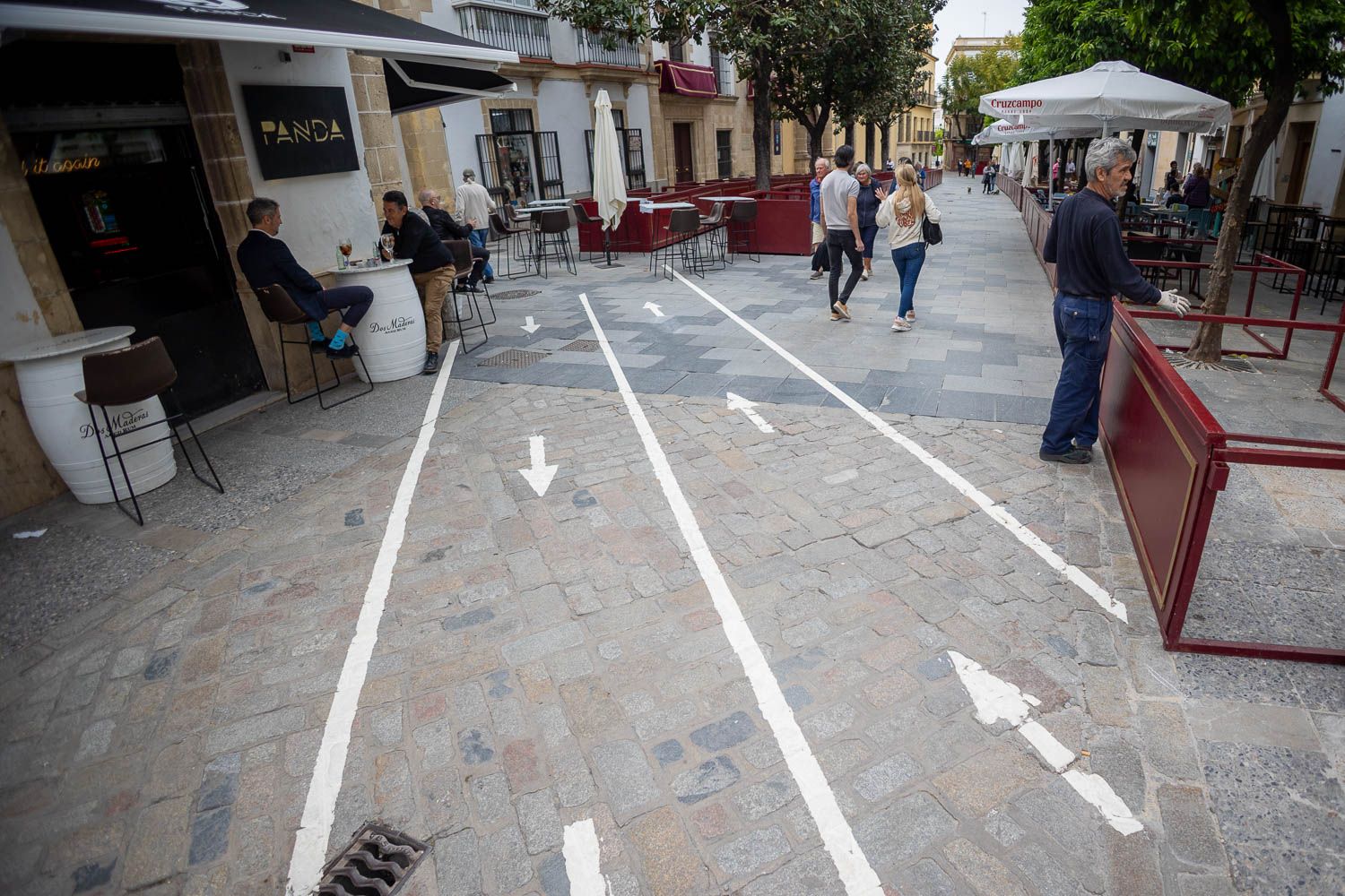 Señalización pintada sobre la calzada en el pasos de peatones de calle Consistorio.
