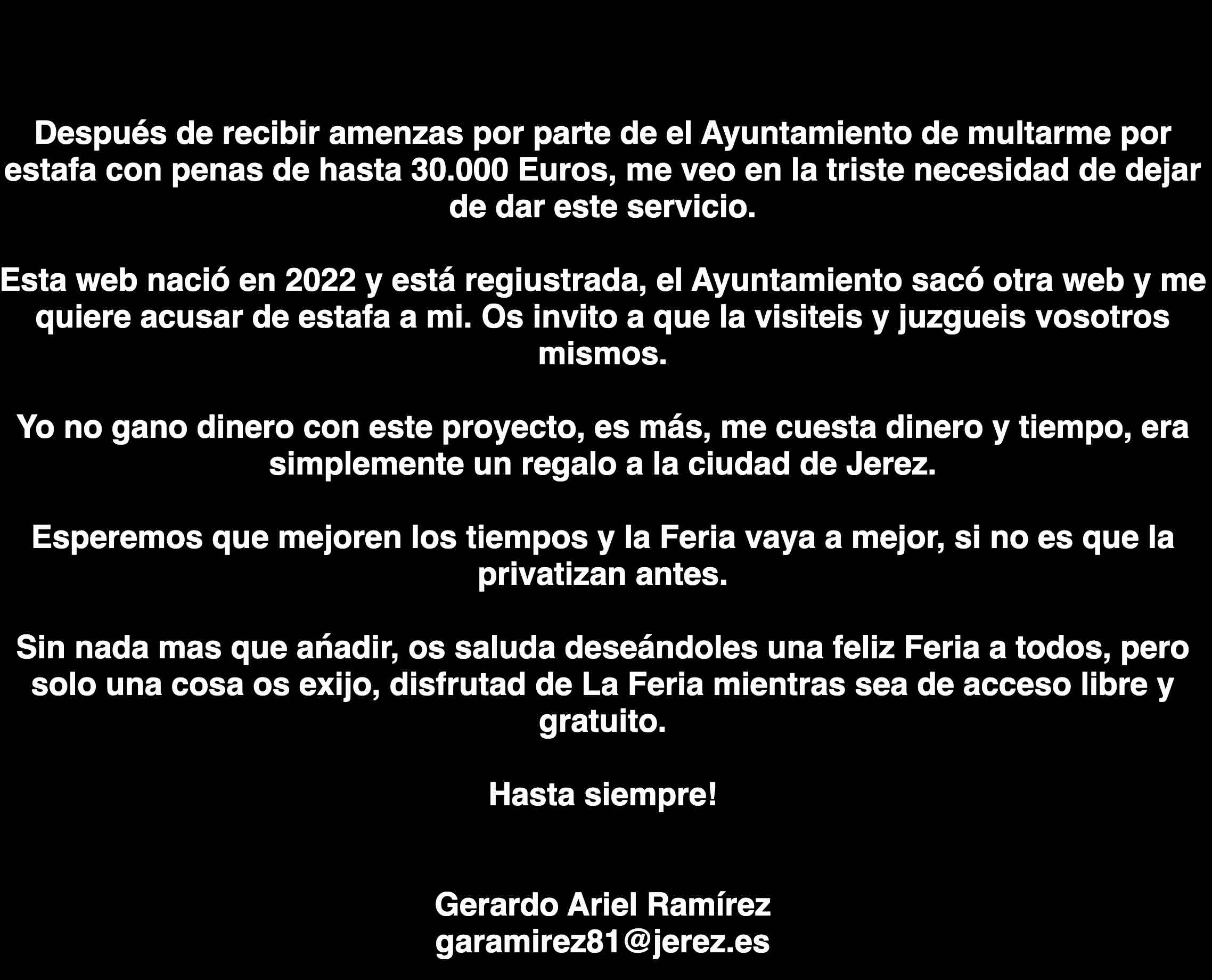 El mensaje que aparece en laferiadejerez.es