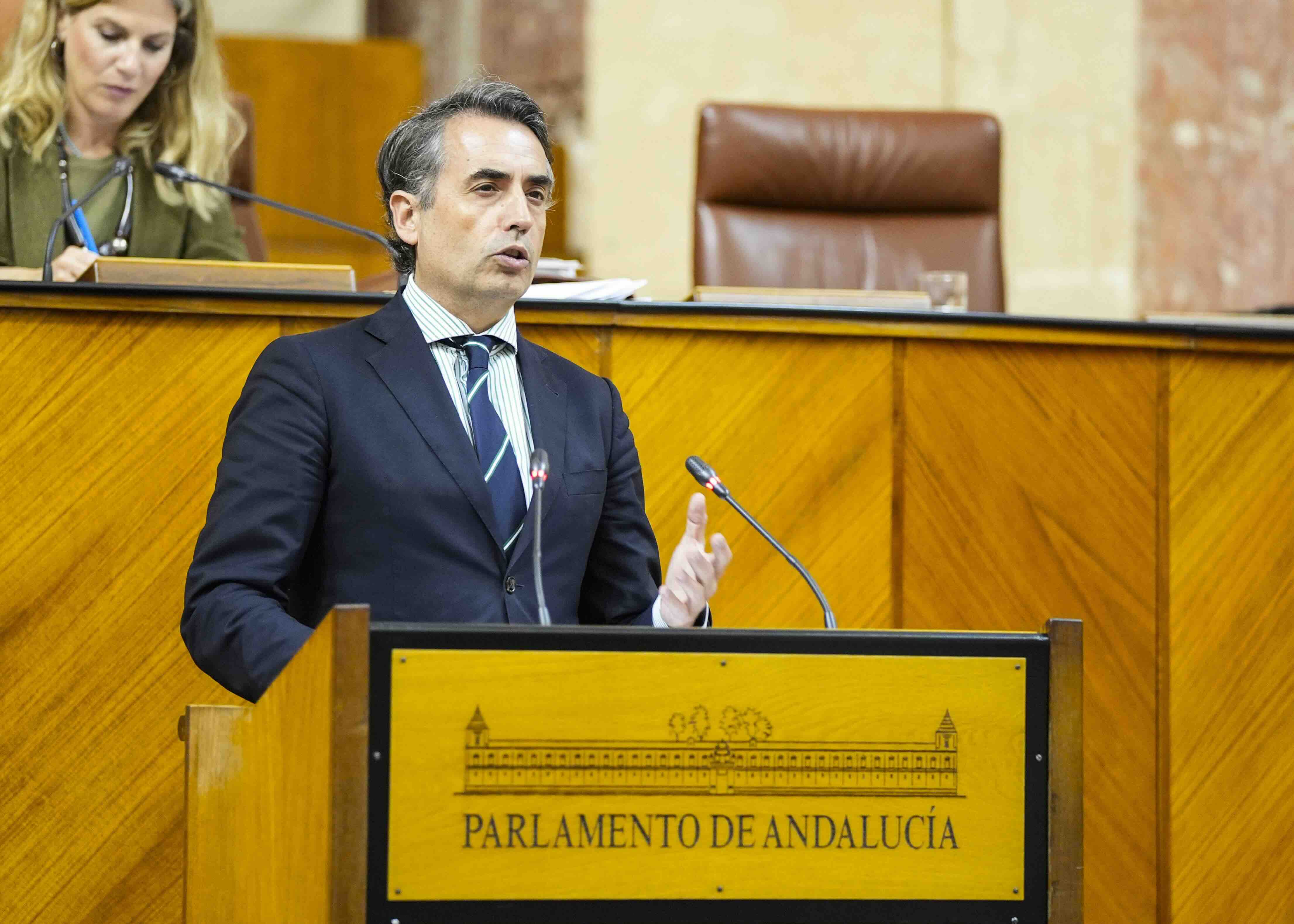 El parlamentario del PP, el jerezano Antonio Saldaña, durante su intervención en la Cámara andaluza, este pasado jueves.