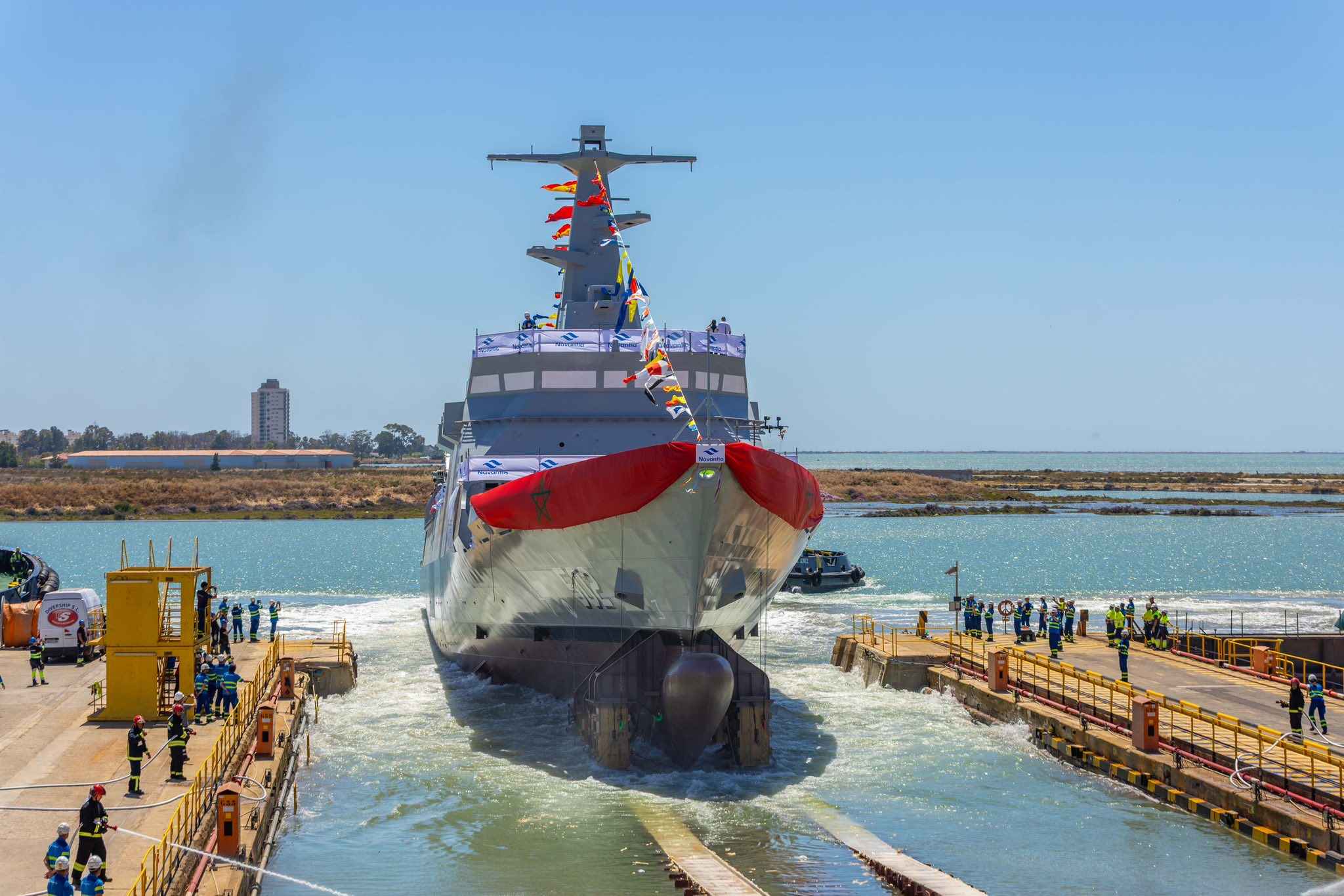 La botadura del buque construido en San Fernando para la Real Marina marroquí.