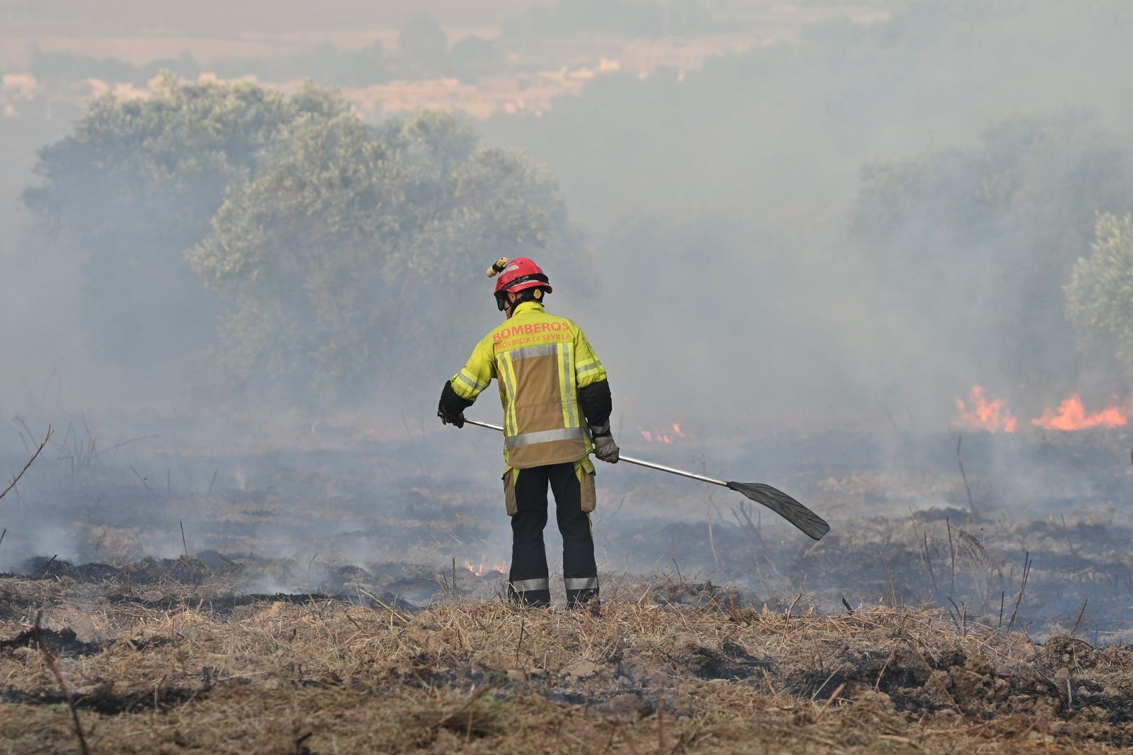 Labores de extinción de bomberos de Sevilla.