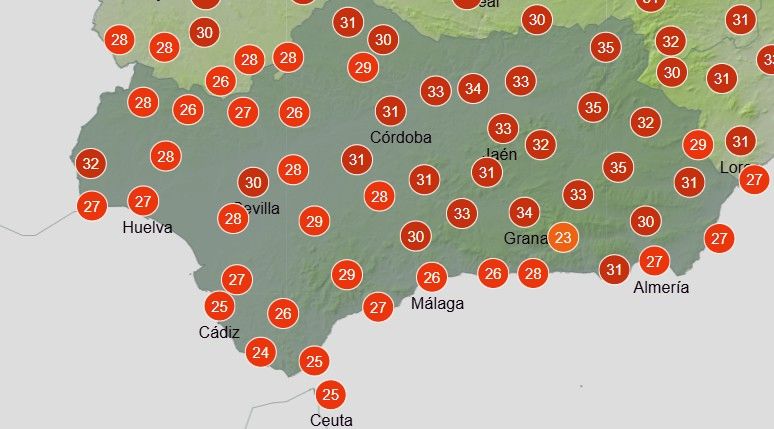 Así estarán los termómetros sobre las tres de la tarde de este lunes.